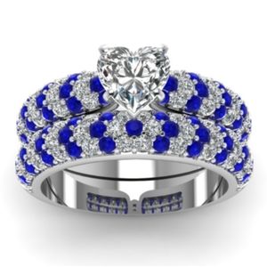 White Gold Blue & Clear Crystal Ring Set